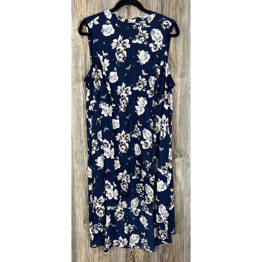 Torrid Midi Dress 2X High-Low Blue Floral Wrap Look Romantic Feminine Coquette